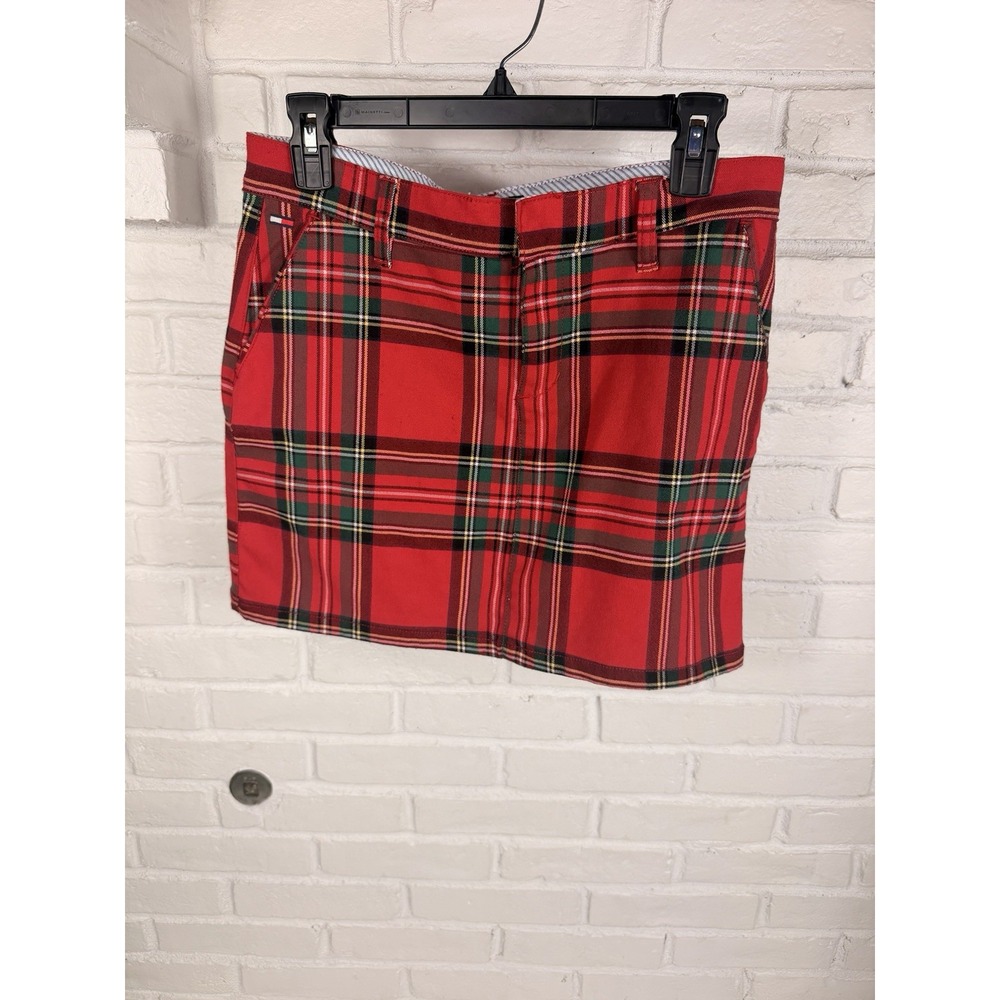 Vintage Tommy Jeans Womens 9 Red Tartan Plaid Mini Skirt Y2K Preppy 2000s